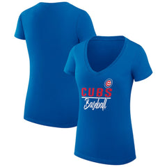 Chicago Cubs G-III 4Her by Carl Banks Women's Super-Slim Fit Lightweight Team Graphic V-Neck T-Shirt | MLB Outlet