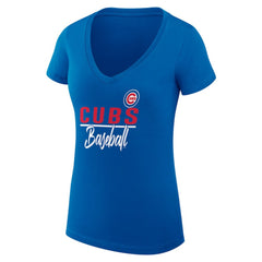 Chicago Cubs G-III 4Her by Carl Banks Women's Super-Slim Fit Lightweight Team Graphic V-Neck T-Shirt | MLB Outlet