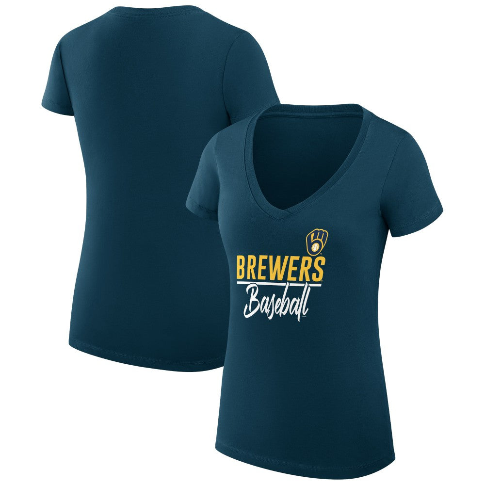 Milwaukee Brewers G-III 4Her by Carl Banks Women's Super-Slim Fit Lightweight Team Graphic V-Neck T-Shirt | MLB Sale