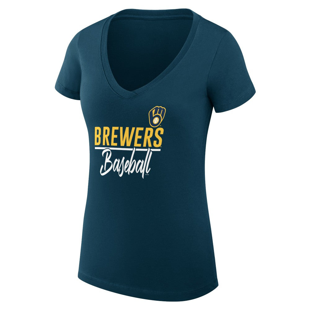 Milwaukee Brewers G-III 4Her by Carl Banks Women's Super-Slim Fit Lightweight Team Graphic V-Neck T-Shirt | MLB Sale