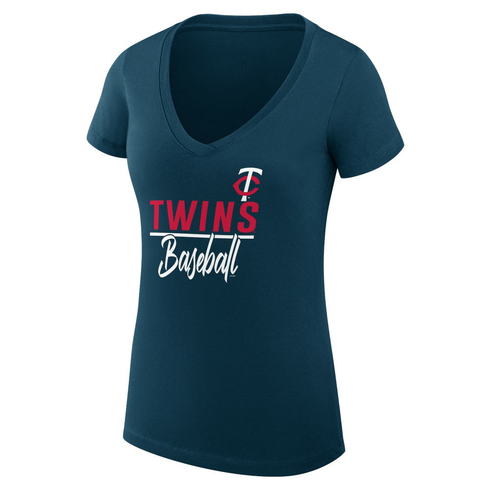 Minnesota Twins G-III 4Her by Carl Banks Women's Super-Slim Fit Lightweight Team Graphic V-Neck T-Shirt | MLB Outlet