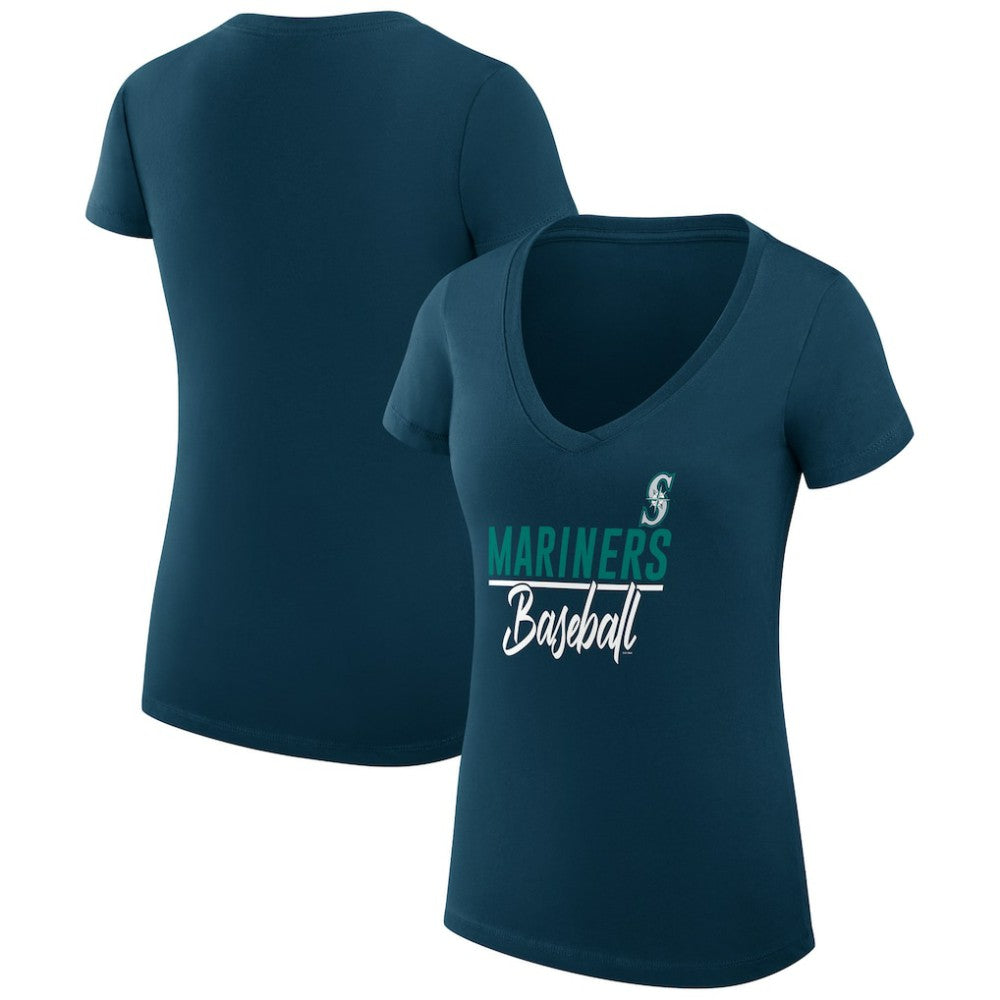 Seattle Mariners G-III 4Her by Carl Banks Women's Super-Slim Fit Lightweight Team Graphic V-Neck T-Shirt | MLB On Sale
