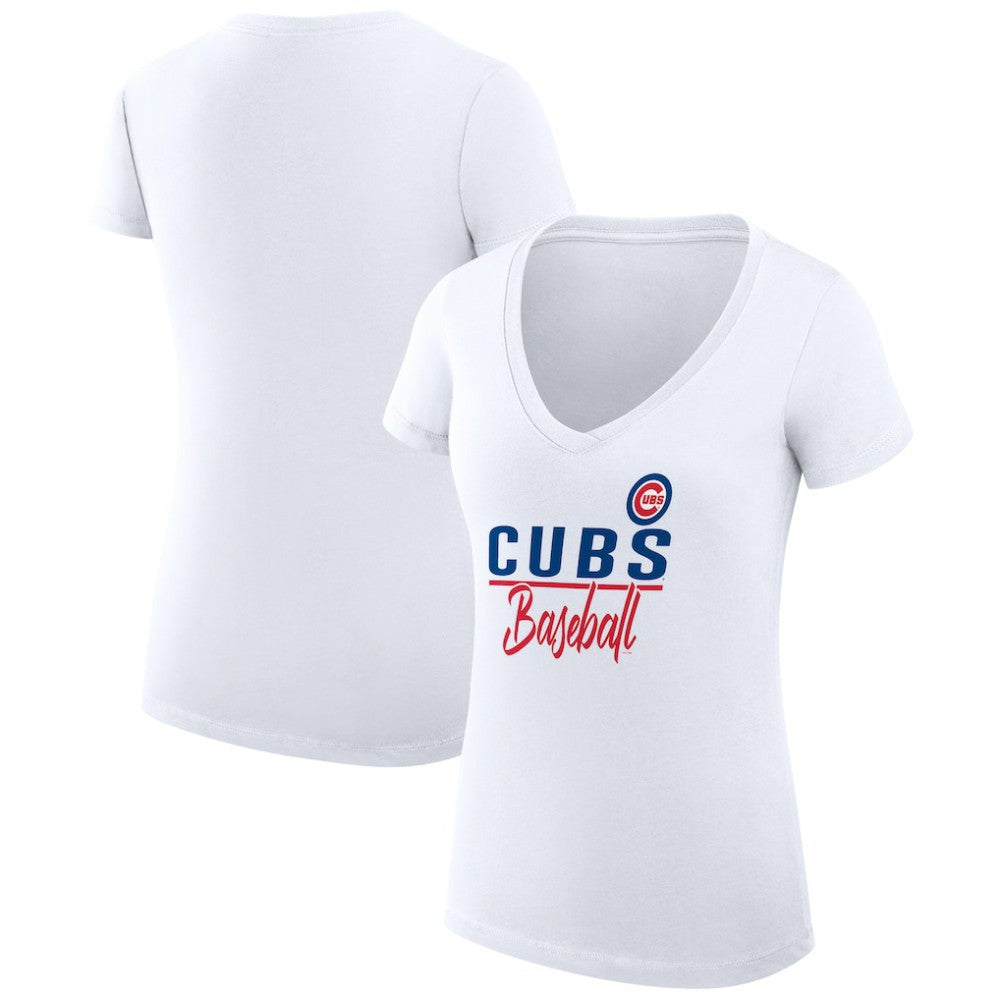 Chicago Cubs G-III 4Her by Carl Banks Women's Super-Slim Fit Lightweight Team Graphic V-Neck T-Shirt | MLB Online