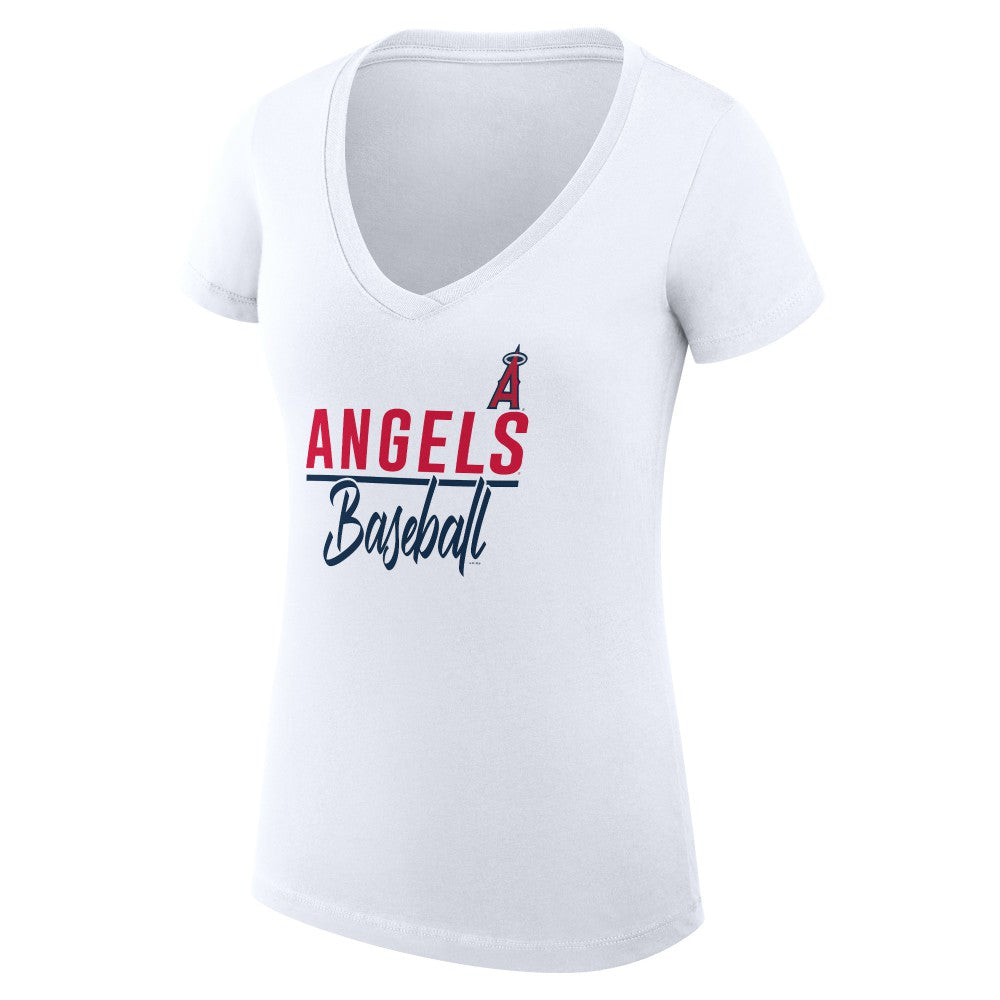 Los Angeles Angels G-III 4Her by Carl Banks Women's Super-Slim Fit Lightweight Team Graphic V-Neck T-Shirt | MLB For sale