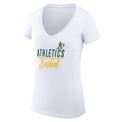 Athletics G-III 4Her by Carl Banks Women's Super-Slim Fit Lightweight Team Graphic V-Neck T-Shirt | MLB New