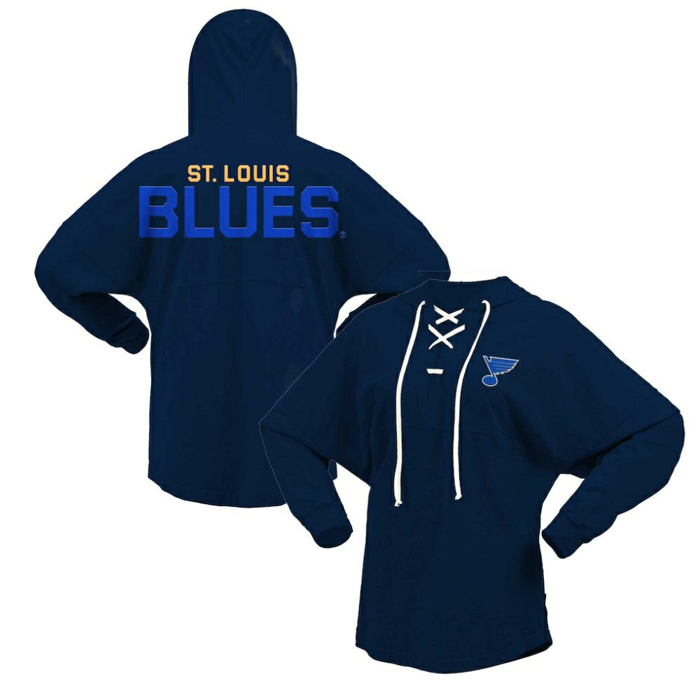 St. Louis Blues Fanatics Women's Jersey Lace-Up V-Neck Long Sleeve Hoodie T-Shirt Outlet
