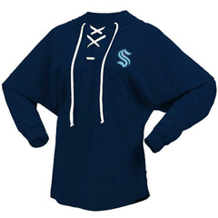 Seattle Kraken Fanatics Women's Jersey Lace-Up V-Neck Long Sleeve Hoodie T-Shirt Sale