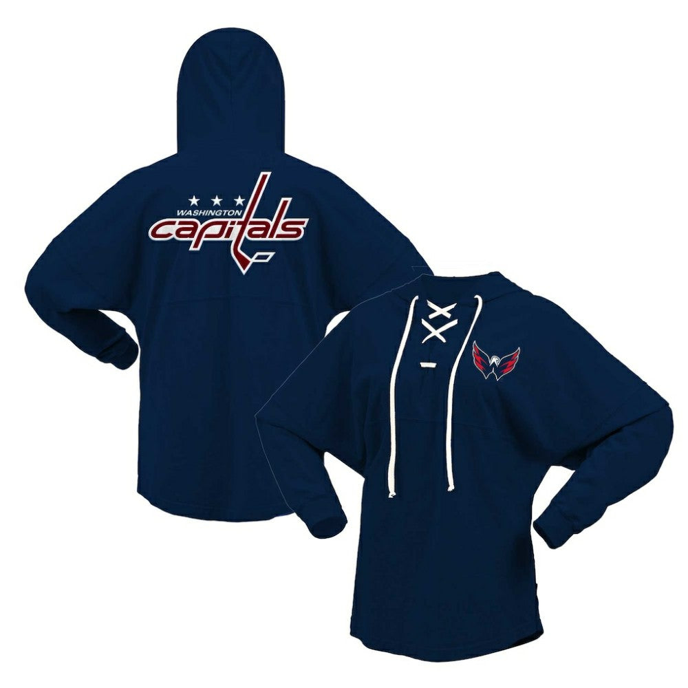 Washington Capitals Fanatics Women's Jersey Lace-Up V-Neck Long Sleeve Hoodie T-Shirt Outlet