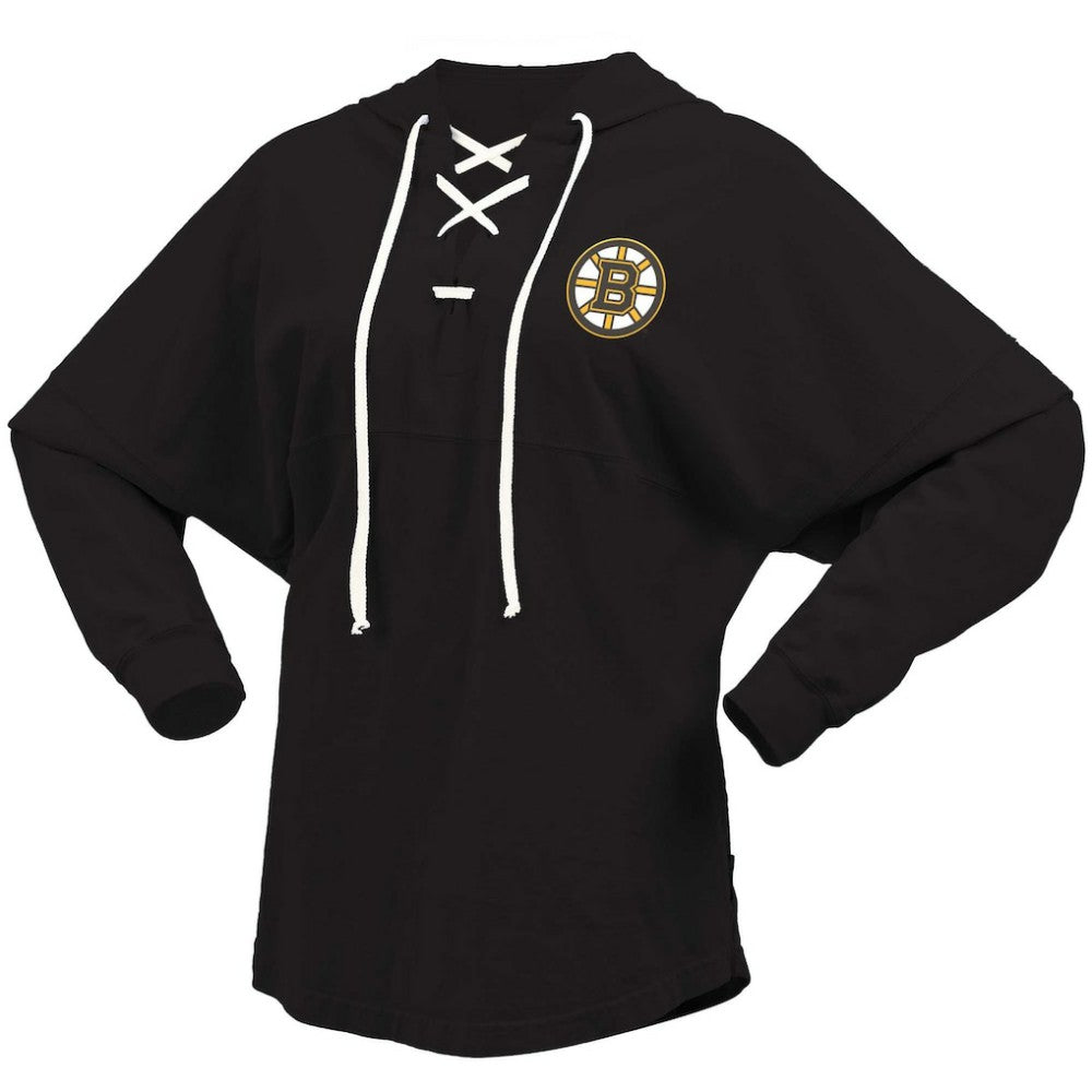 Boston Bruins Fanatics Women's Jersey Lace-Up V-Neck Long Sleeve Hoodie T-Shirt Discount