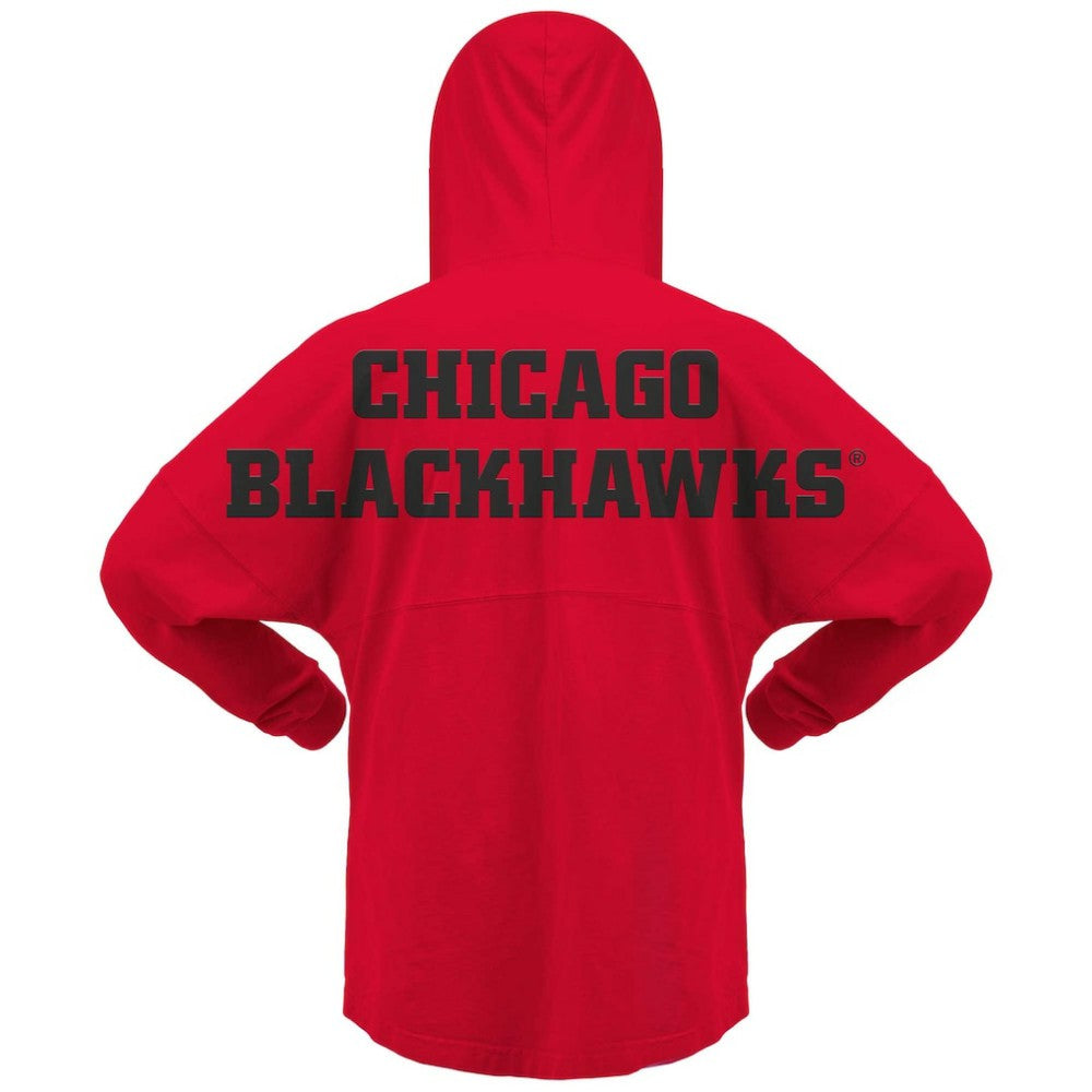 Chicago Blackhawks Fanatics Women's Jersey Lace-Up V-Neck Long Sleeve Hoodie T-Shirt Outlet