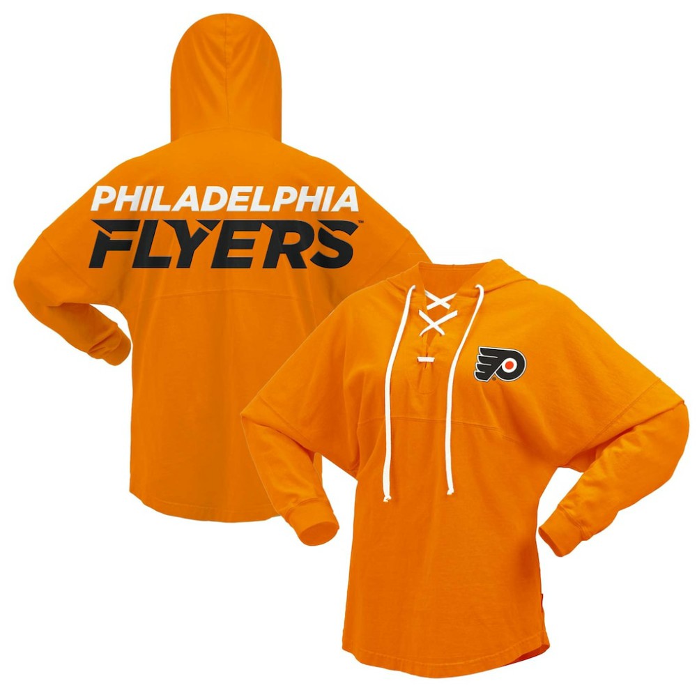 Philadelphia Flyers Fanatics Women's Jersey Lace-Up V-Neck Long Sleeve Hoodie T-Shirt Outlet