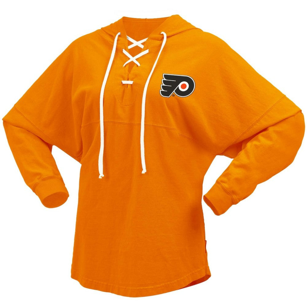 Philadelphia Flyers Fanatics Women's Jersey Lace-Up V-Neck Long Sleeve Hoodie T-Shirt Outlet