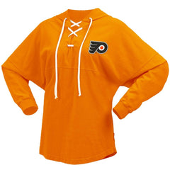 Philadelphia Flyers Fanatics Women's Jersey Lace-Up V-Neck Long Sleeve Hoodie T-Shirt Outlet