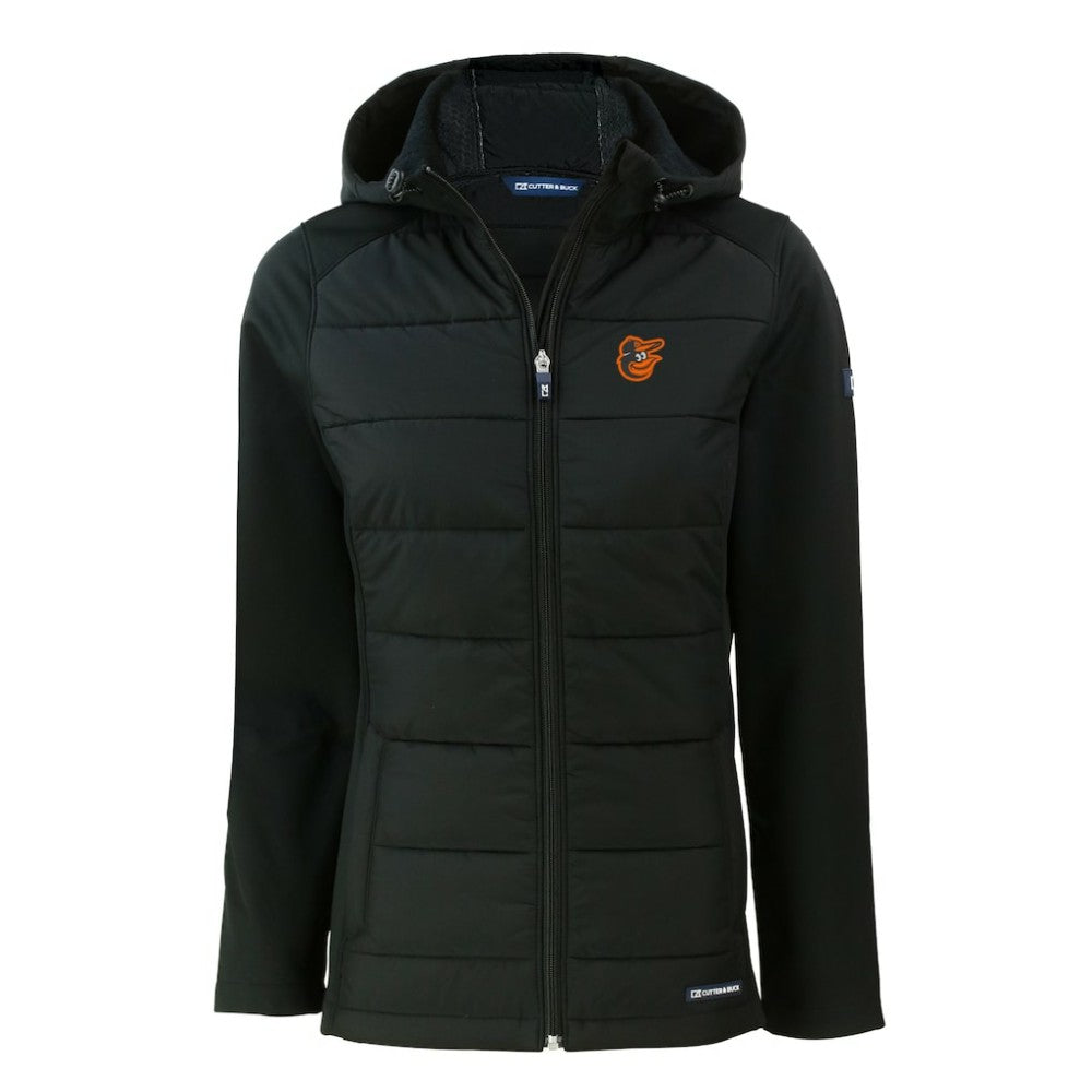 Baltimore Orioles Cutter & Buck Women's Evoke Hybrid Eco Softshell Recycled Full-Zip Hoodie Jacket | MLB Discount