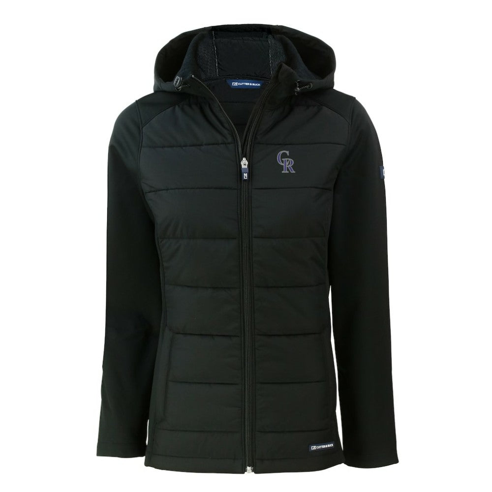 Colorado Rockies Cutter & Buck Women's Evoke Hybrid Eco Softshell Recycled Full-Zip Hoodie Jacket | MLB Sale