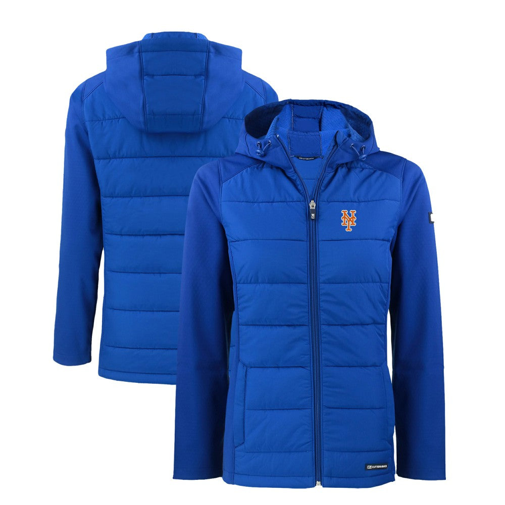 New York Mets Cutter & Buck Women's Evoke Hybrid Eco Softshell Recycled Full-Zip Hoodie Jacket | MLB On Sale