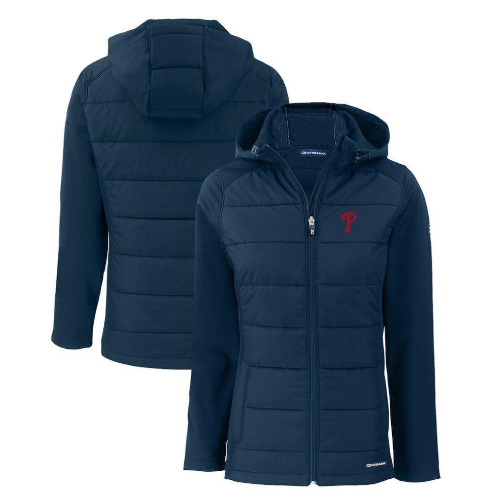 Philadelphia Phillies Cutter & Buck Women's Evoke Hybrid Eco Softshell Recycled Full-Zip Hoodie Jacket | MLB Shop