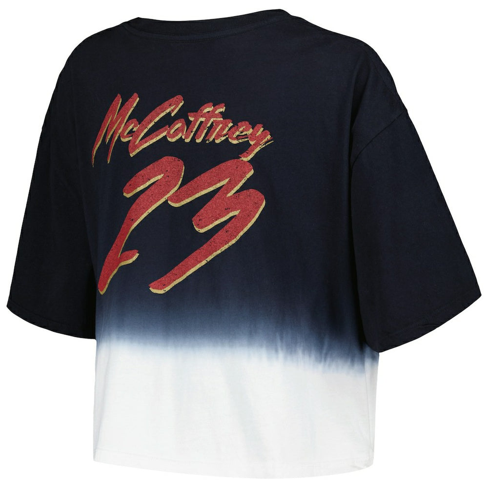 San Francisco 49ers  Christian McCaffrey  Majestic Threads Women's Dip-Dye Player Name & Number Crop Top