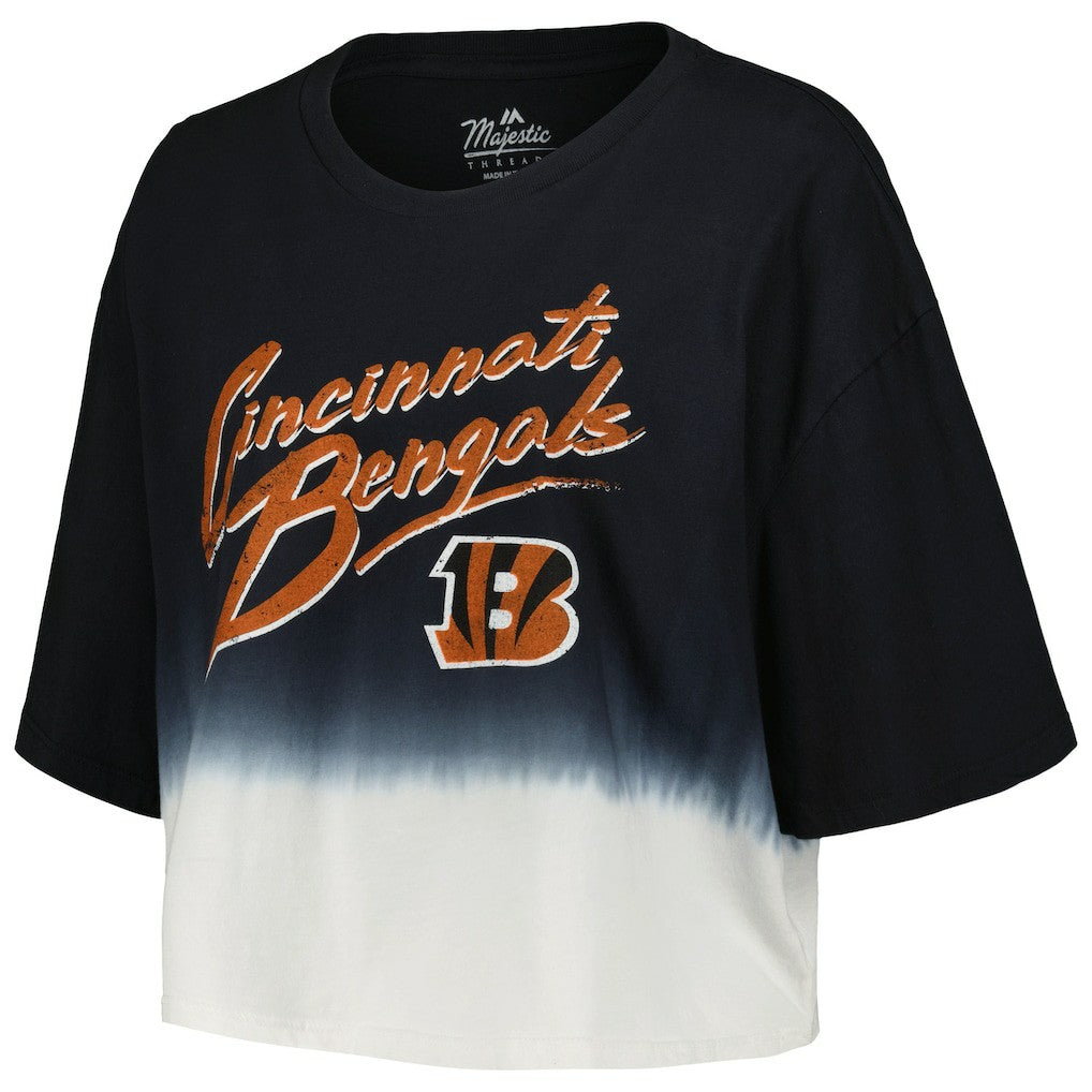 Cincinnati Bengals  Joe Burrow  Majestic Threads Women's Dip-Dye Player Name & Number Crop Top