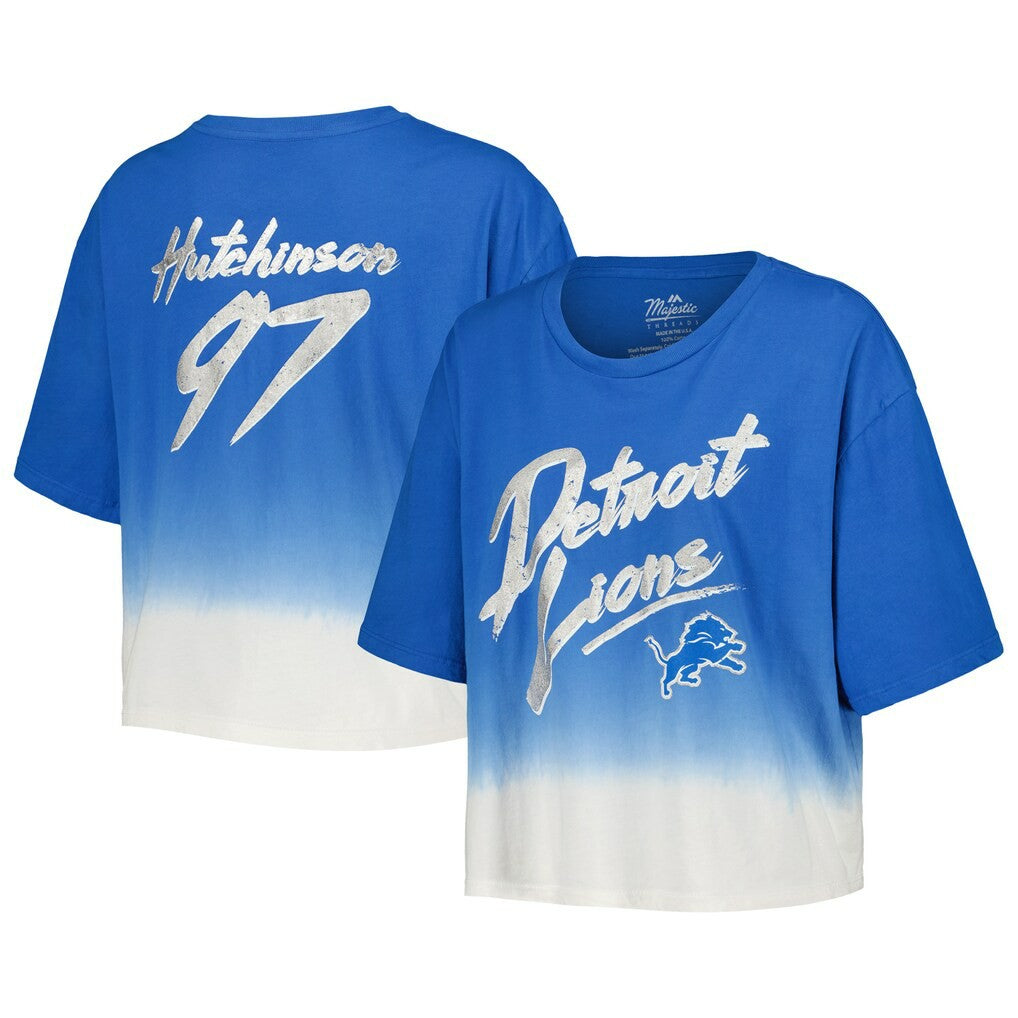Detroit Lions  Aidan Hutchinson  Majestic Threads Women's Dip-Dye Player Name & Number Crop Top