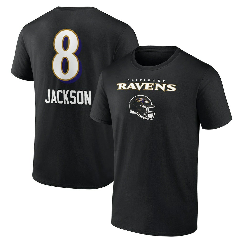Baltimore Ravens  Lamar Jackson  Team Wordmark Name & Number T-Shirt