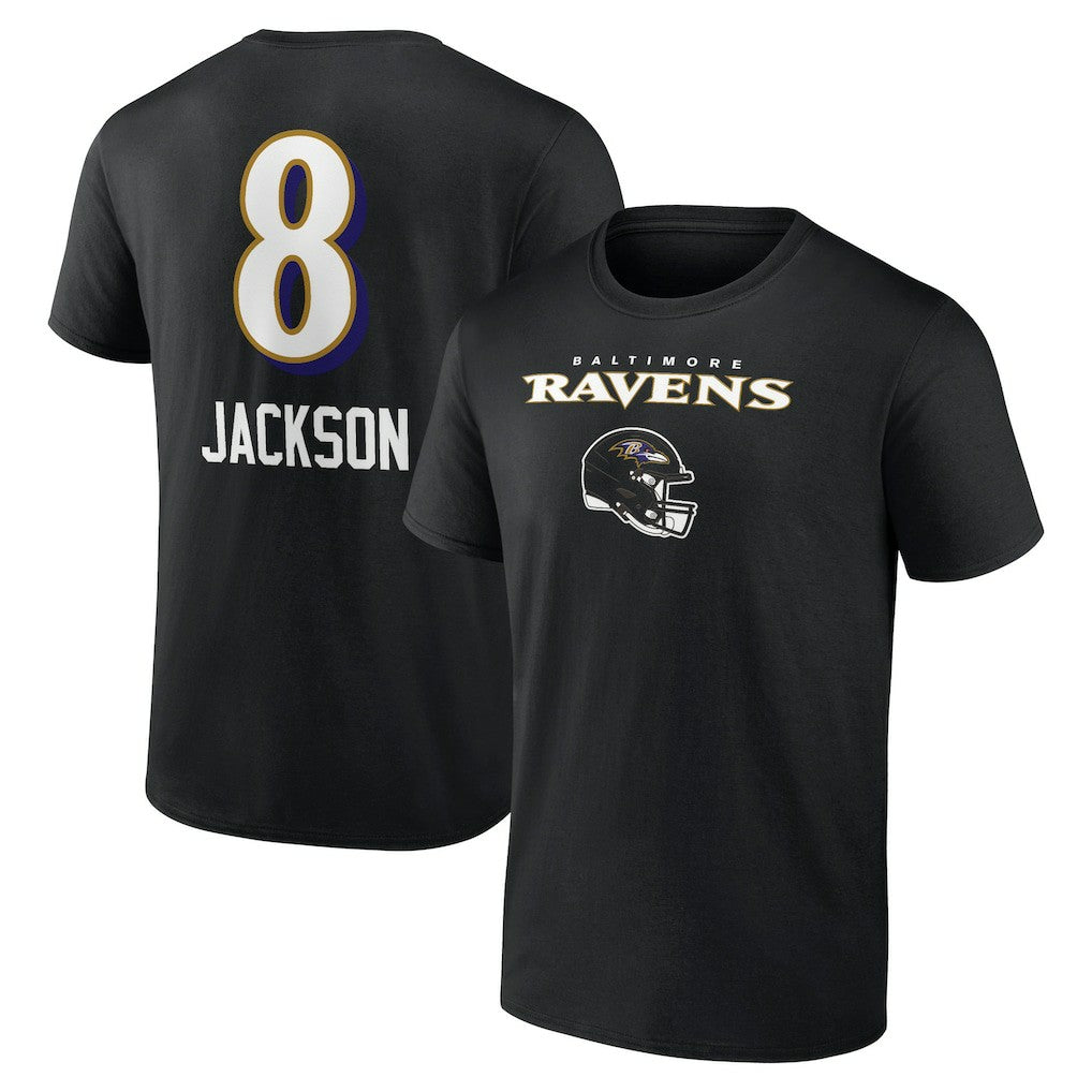 Baltimore Ravens  Lamar Jackson  Team Wordmark Name & Number T-Shirt