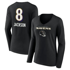 Baltimore Ravens  Lamar Jackson  Women's Team Wordmark Long Sleeve V-Neck T-Shirt