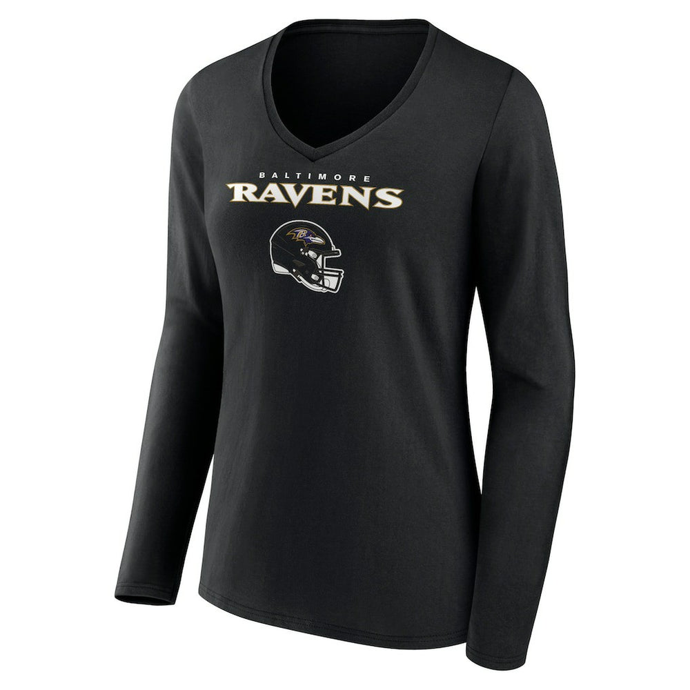Baltimore Ravens  Lamar Jackson  Women's Team Wordmark Long Sleeve V-Neck T-Shirt