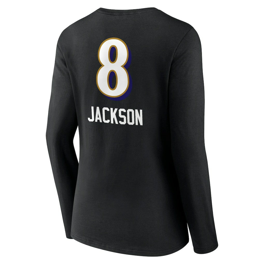 Baltimore Ravens  Lamar Jackson  Women's Team Wordmark Long Sleeve V-Neck T-Shirt