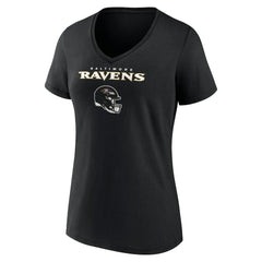 Baltimore Ravens  Lamar Jackson  Women's Team Wordmark Name & Number V-Neck T-Shirt