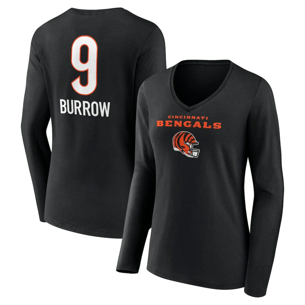 Cincinnati Bengals  Joe Burrow  Women's Team Wordmark Long Sleeve V-Neck T-Shirt