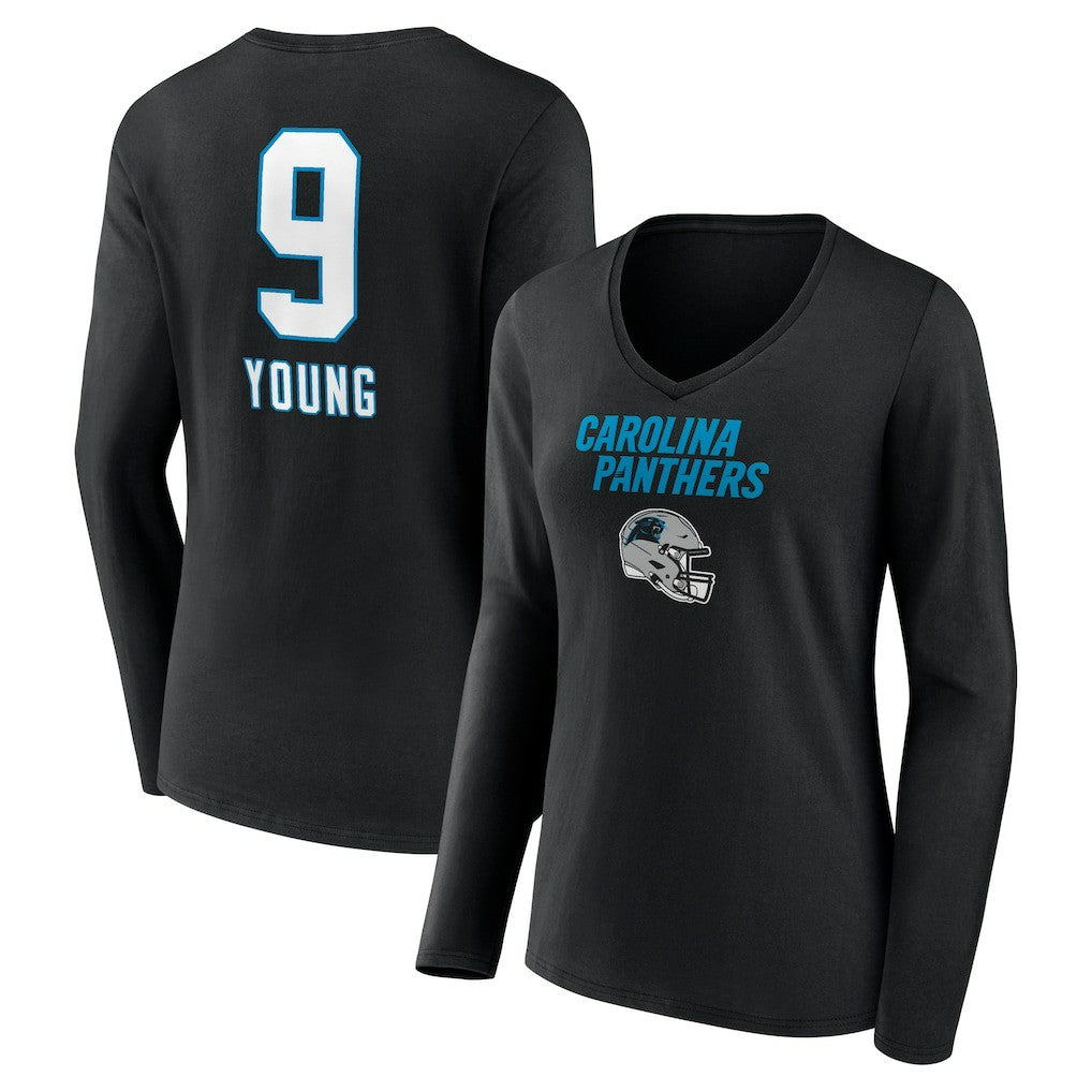 Carolina Panthers  Bryce Young  Women's Team Wordmark Name & Number Long Sleeve V-Neck T-Shirt