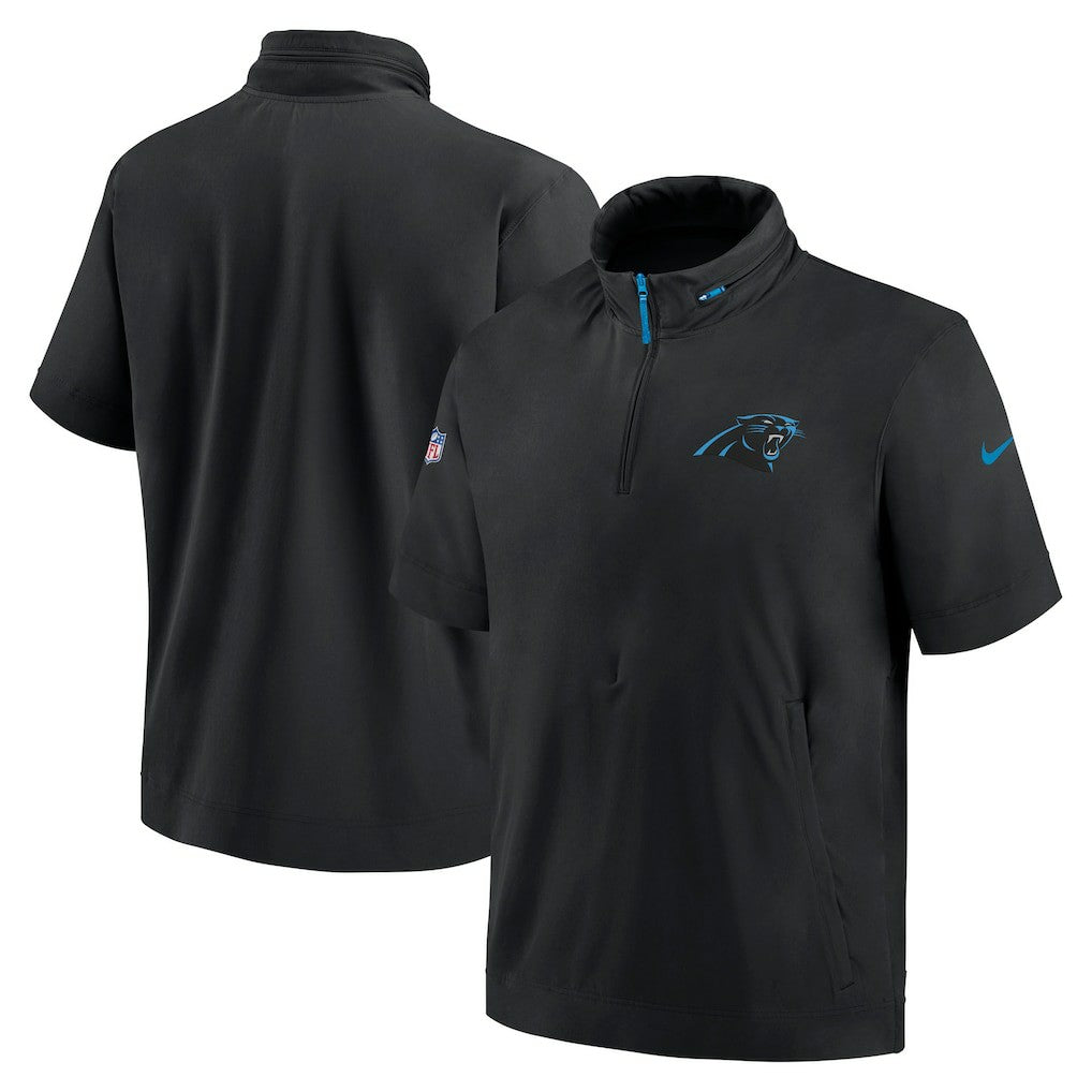 Carolina Panthers Nike 2024 Sideline Coach Short Sleeve Half-Zip Hoodie Jacket