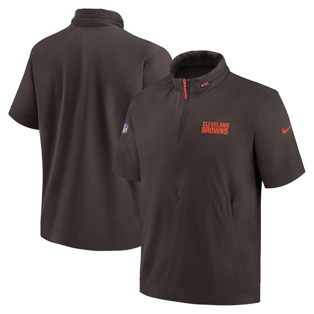 Cleveland Browns Nike 2024 Sideline Coach Short Sleeve Half-Zip Hoodie Jacket