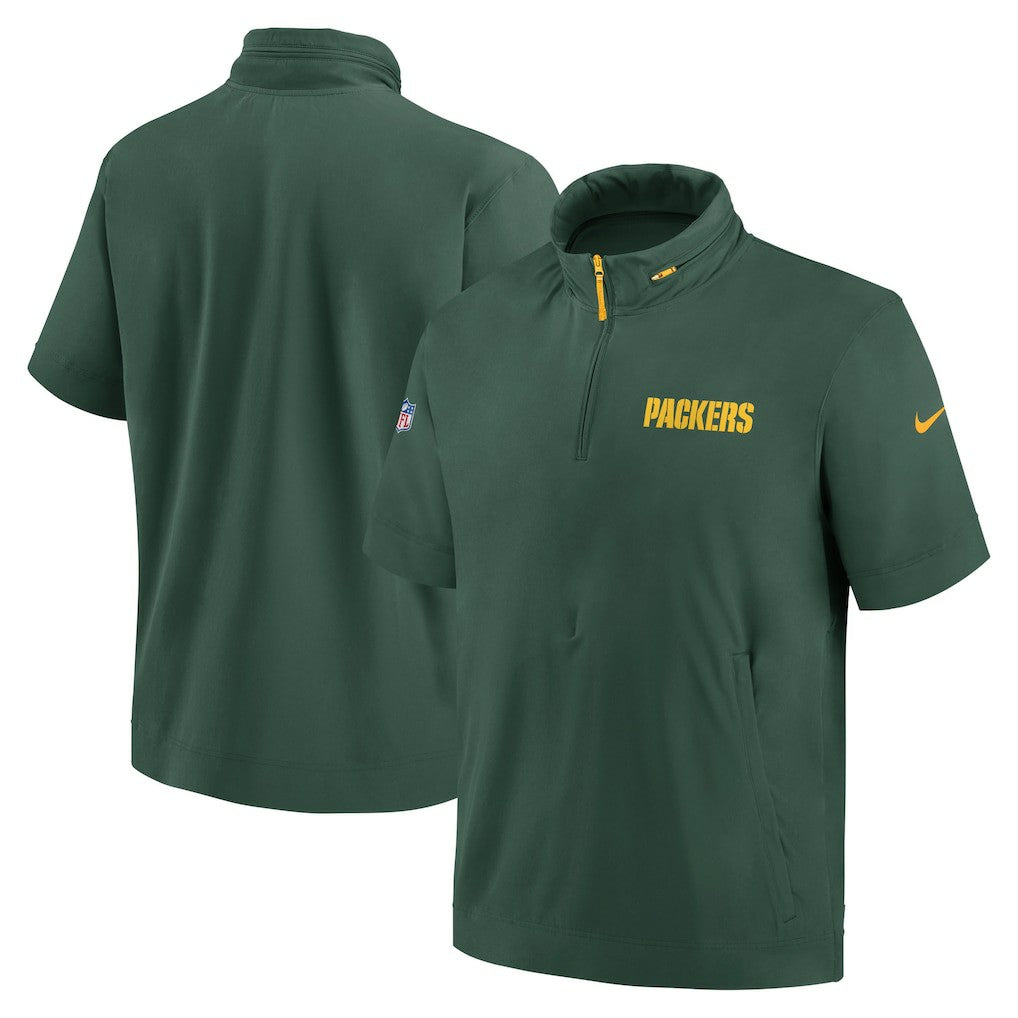 Green Bay Packers Nike 2024 Sideline Coach Short Sleeve Half-Zip Hoodie Jacket