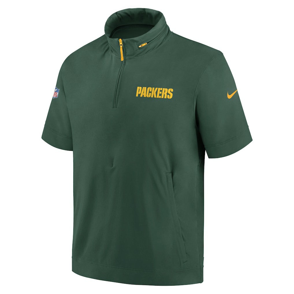 Green Bay Packers Nike 2024 Sideline Coach Short Sleeve Half-Zip Hoodie Jacket