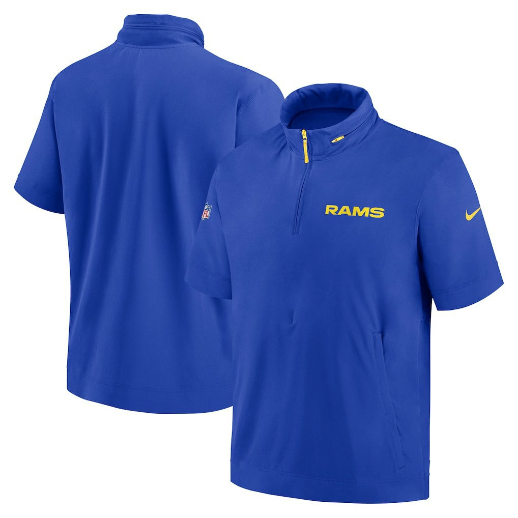 Los Angeles Rams Nike 2024 Sideline Coach Short Sleeve Half-Zip Hoodie Jacket