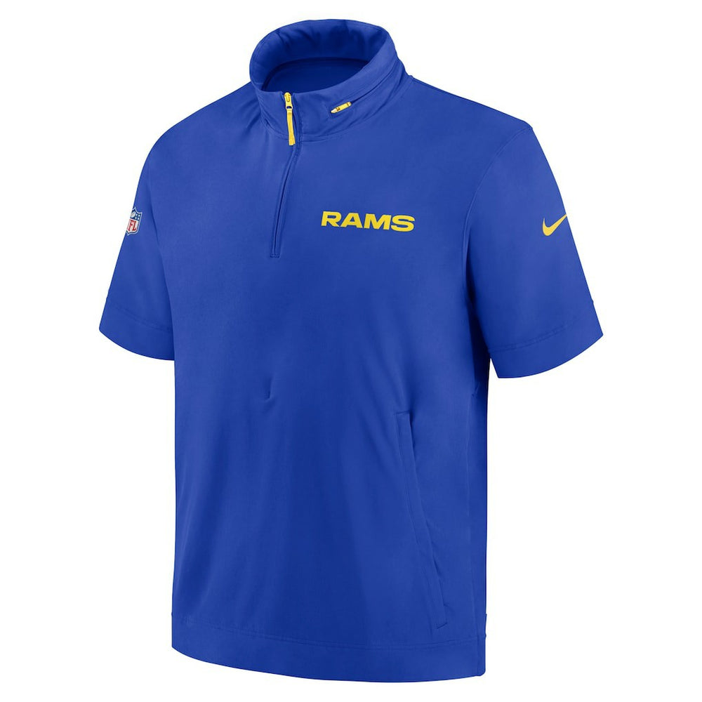 Los Angeles Rams Nike 2024 Sideline Coach Short Sleeve Half-Zip Hoodie Jacket