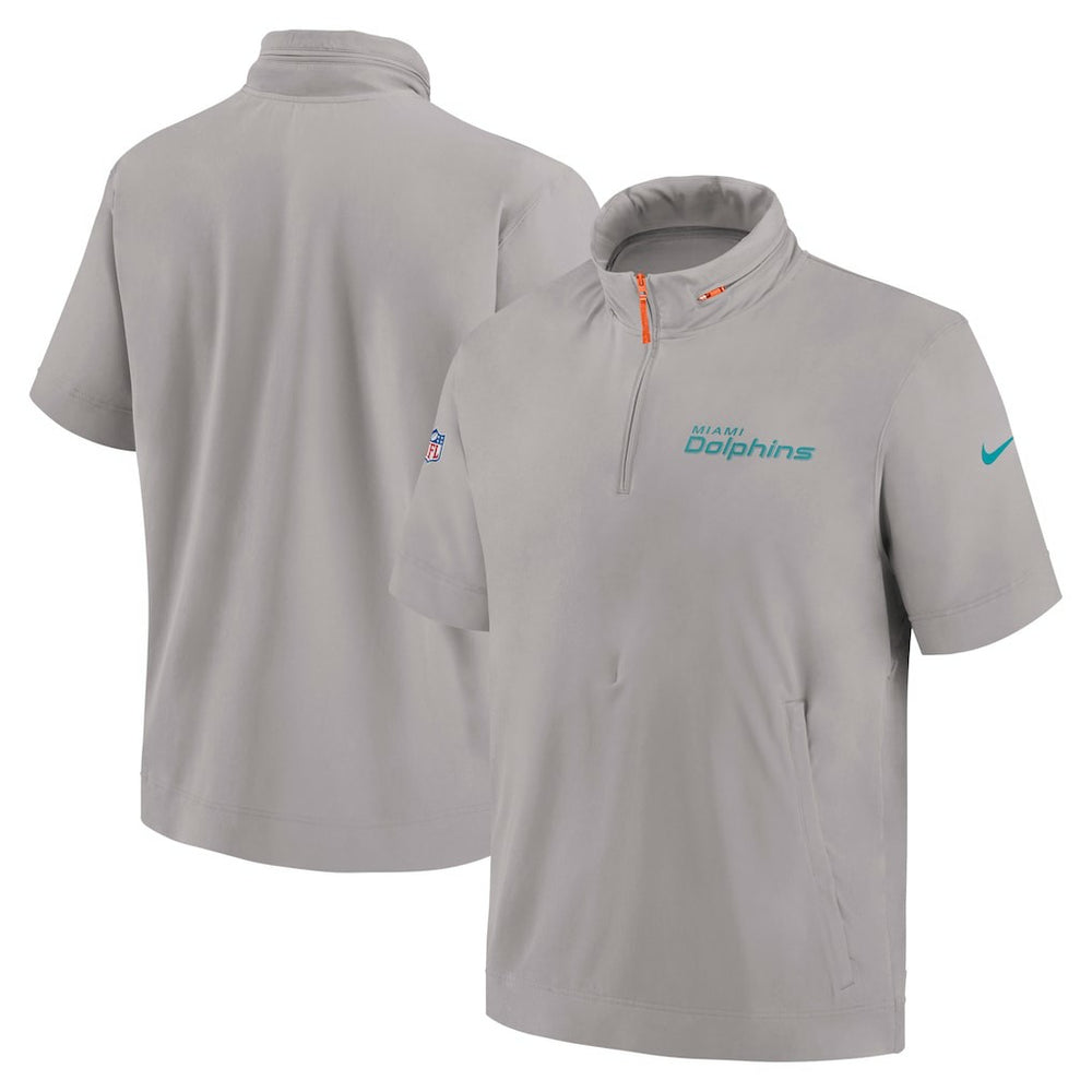 Miami Dolphins Nike 2024 Sideline Coach Short Sleeve Half-Zip Hoodie Jacket