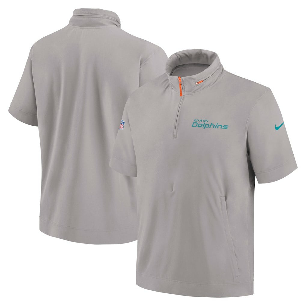 Miami Dolphins Nike 2024 Sideline Coach Short Sleeve Half-Zip Hoodie Jacket