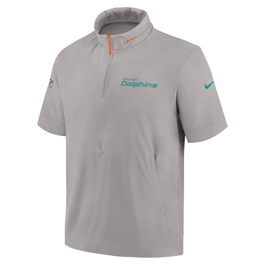 Miami Dolphins Nike 2024 Sideline Coach Short Sleeve Half-Zip Hoodie Jacket
