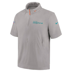 Miami Dolphins Nike 2024 Sideline Coach Short Sleeve Half-Zip Hoodie Jacket