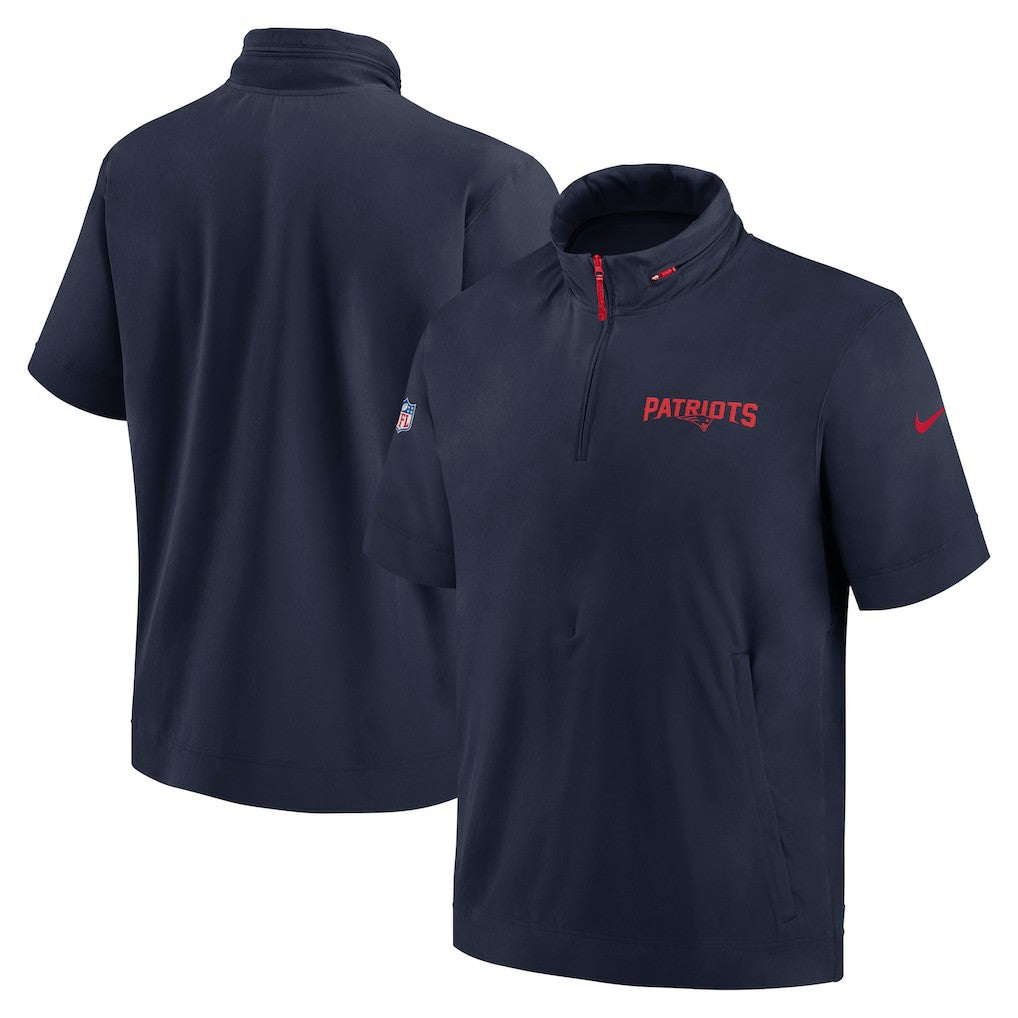 New England Patriots Nike 2024 Sideline Coach Short Sleeve Half-Zip Hoodie Jacket