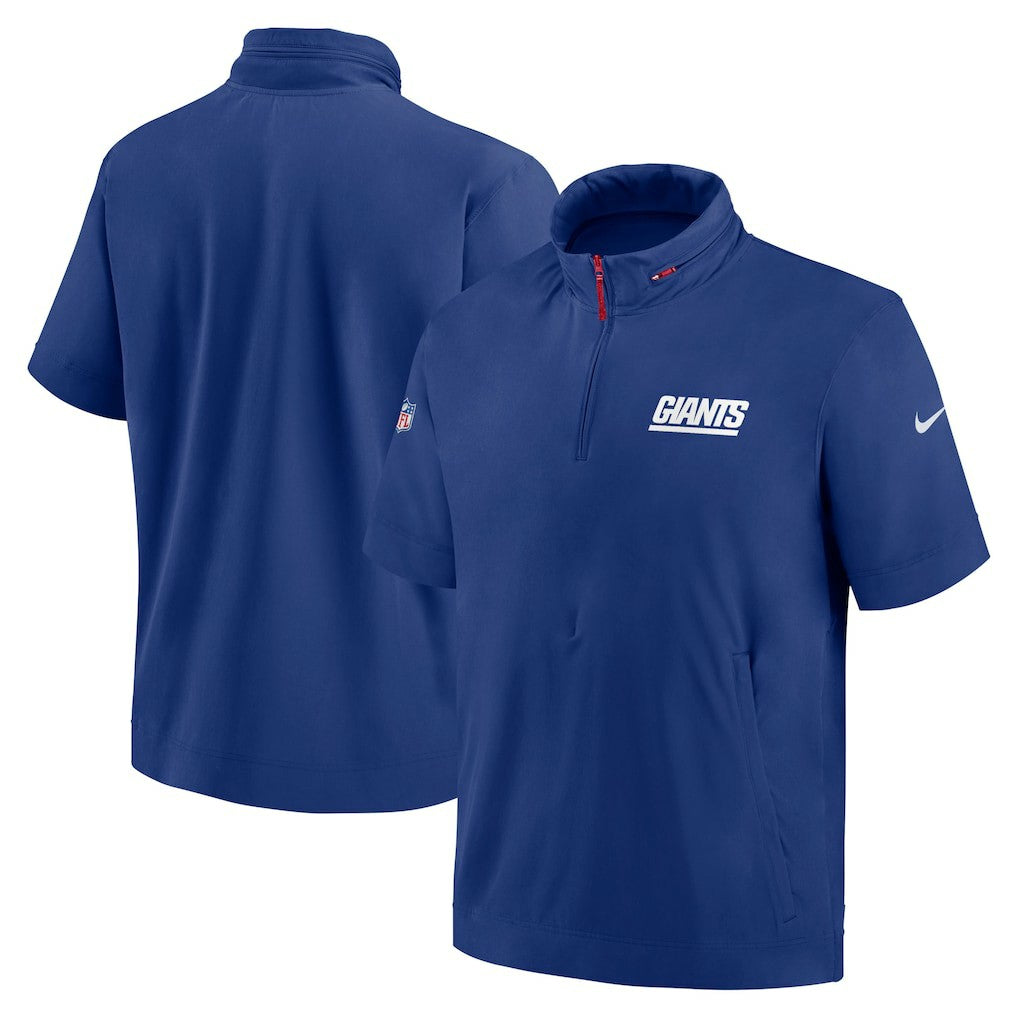 New York Giants Nike 2024 Sideline Coach Short Sleeve Half-Zip Hoodie Jacket