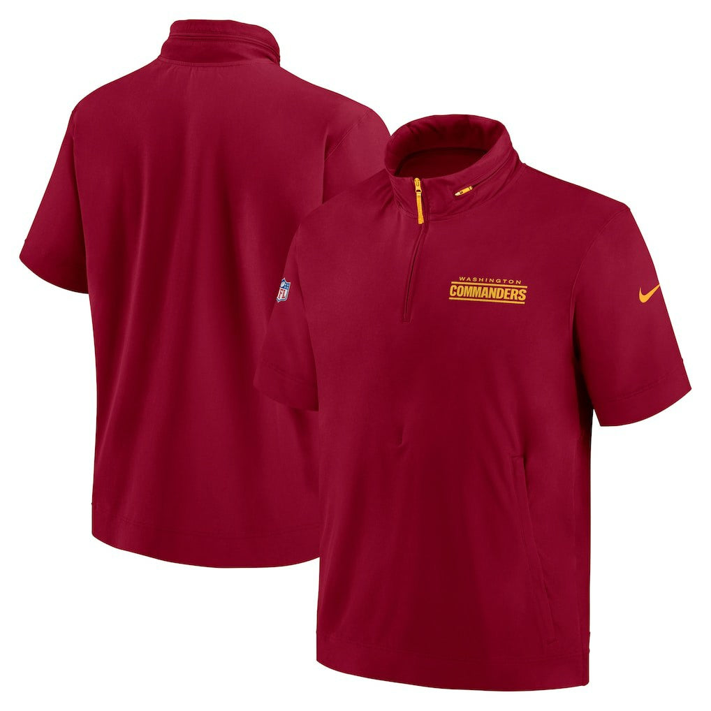 Washington Commanders Nike 2024 Sideline Coach Short Sleeve Half-Zip Hoodie Jacket