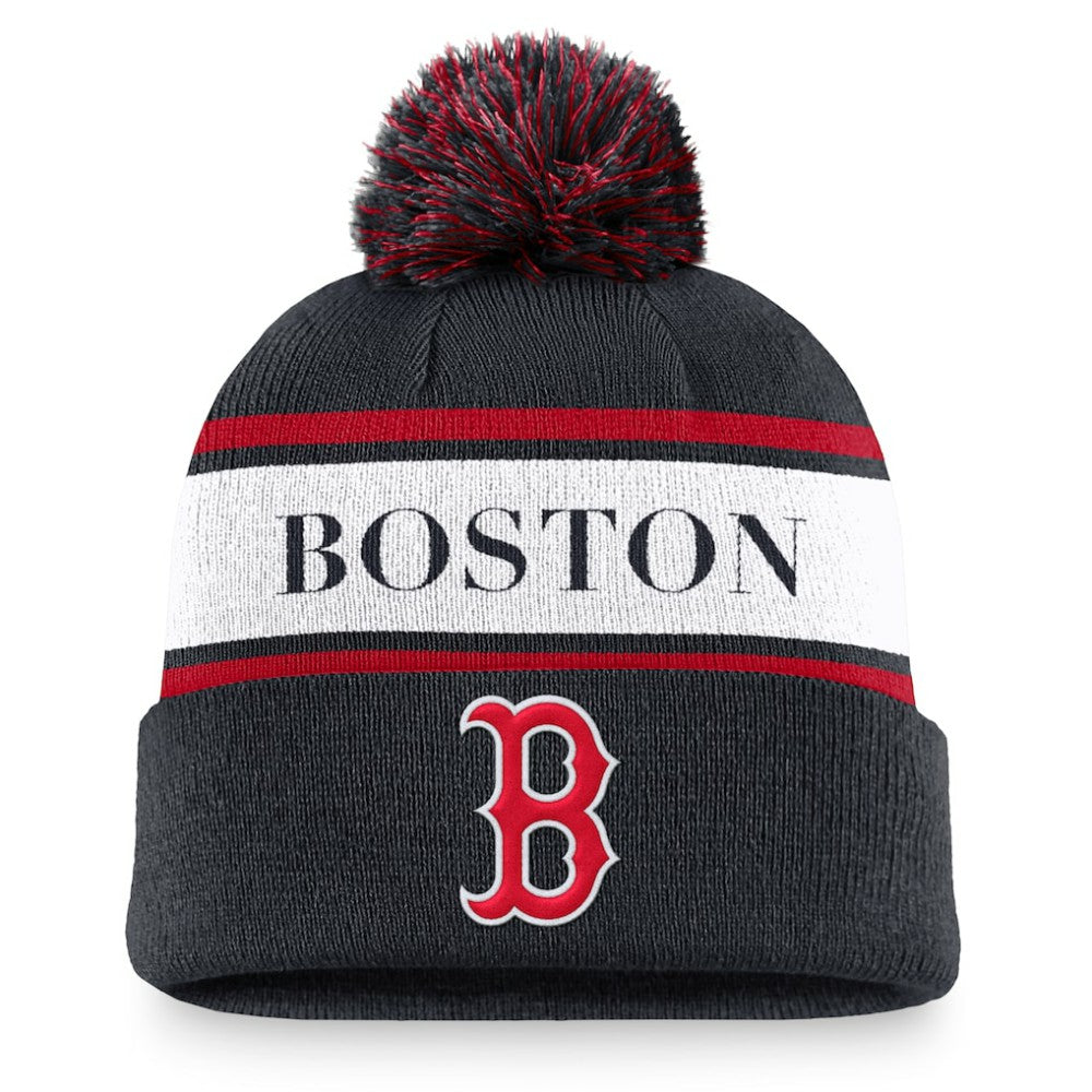 Boston Red Sox Nike Team Stripe Peak Cuffed Knit Hat with Pom | MLB Near me