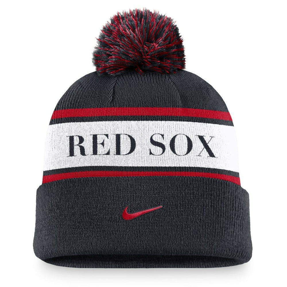 Boston Red Sox Nike Team Stripe Peak Cuffed Knit Hat with Pom | MLB Near me