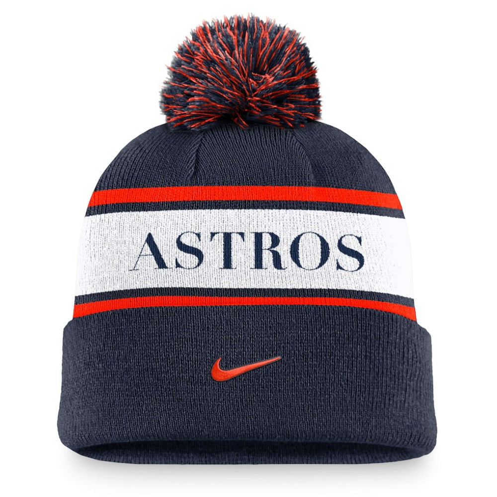 Houston Astros Nike Team Stripe Peak Cuffed Knit Hat with Pom | MLB Sale