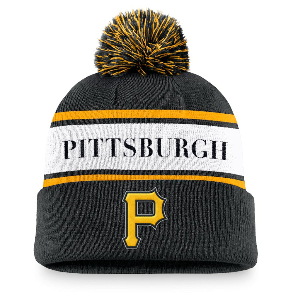 Pittsburgh Pirates Nike Team Stripe Peak Cuffed Knit Hat with Pom | MLB Shop
