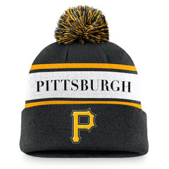 Pittsburgh Pirates Nike Team Stripe Peak Cuffed Knit Hat with Pom | MLB Shop